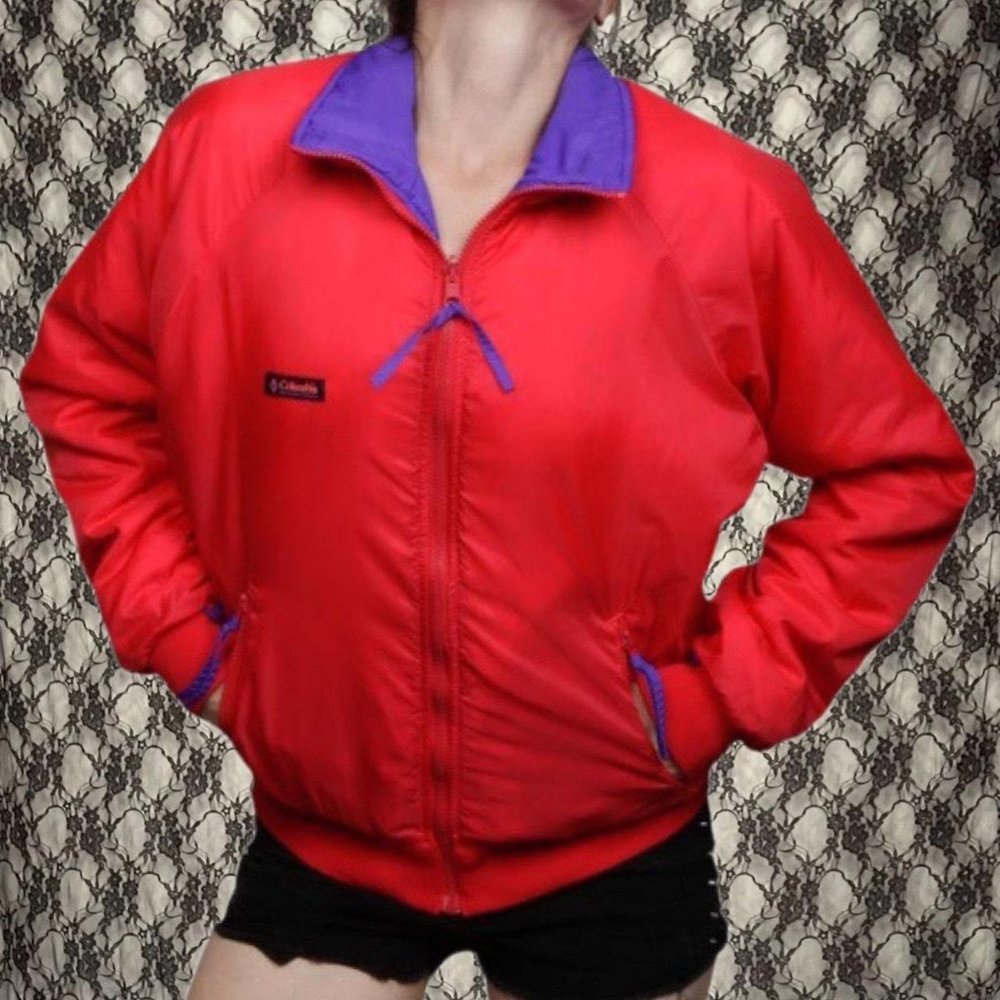 vintage columbia sportswear company colorblock reversible windbreaker men medium